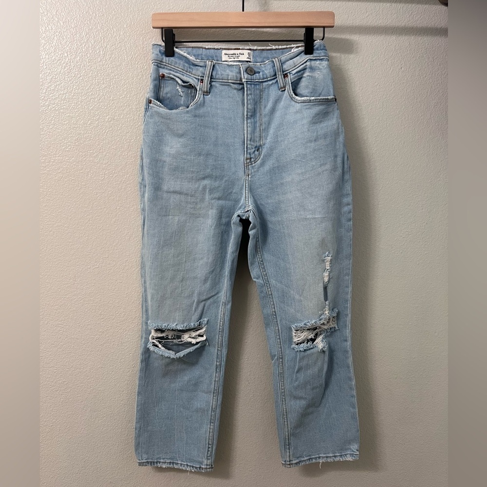 Abercrombie & Fitch Curve Love The Ankle Straight Ultra Hi Rise Jeans Blue Sz 4s - Picture 3 of 11